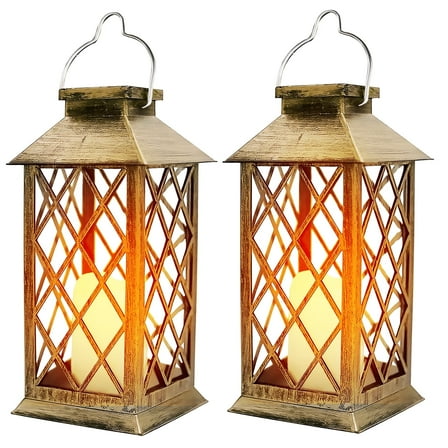 DAYBETTER Set of 2 Outdoor Solar Lantern, Hanging Solar Lights for Outside Garden Decor with Flickering Flameless LED Candle