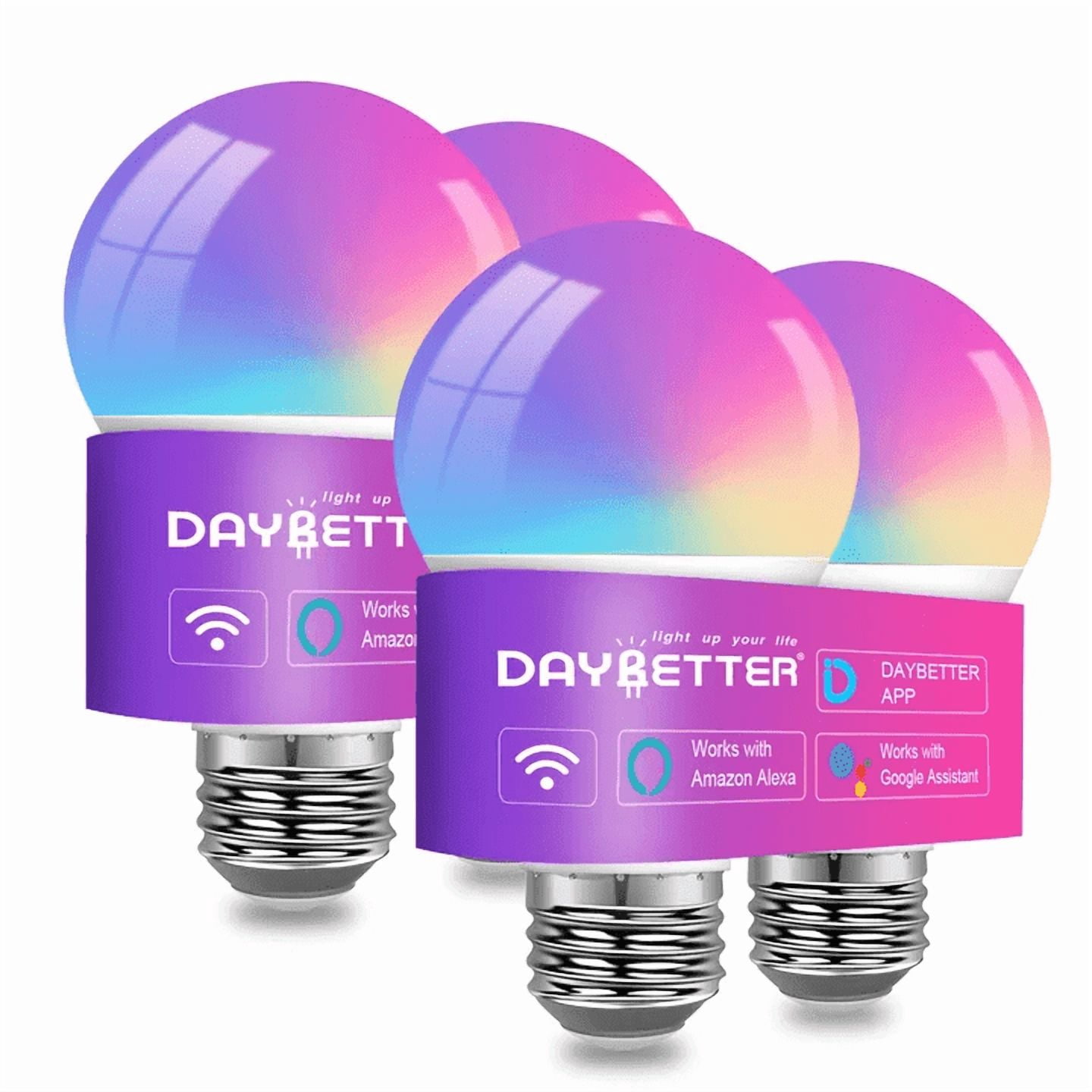 DAYBETTER Light Bulbs RGBCW Wi-Fi Color Changing Led Bulbs, A19 E26 9W ...
