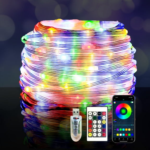 DAYBETTER Smart Fairy String Light 33ft,Twinkle Light With Remote & APP Control,IP65 Waterproof LED Color Changing Lights for Christmas Tree Home Party Decor