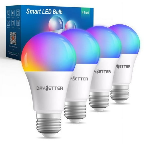DAYBETTER Smart Light Bulb,A19 E26 9Watts 800LM Multicolor, Wi-Fi Color Changing Led Bulbs Compatible 2.4GHz Only, 4 Pack