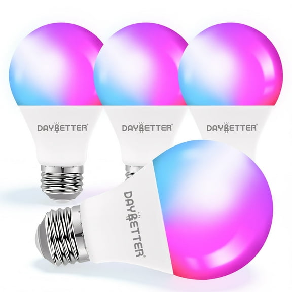 DAYBETTER Smart Light Bulbs,Wifi Color Changing LED Light Bulbs,Compatible with Alexa & Google Assistant,A19, 800 Lumens, 4 Pack