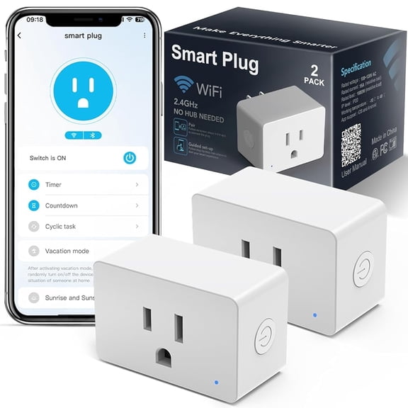 DAYBETTER Smart Plug,WiFi Smart Outlet Compatible with Alexa and Google home, voice control and Timer Function, Only Supports 2.4GHz Network,No Hub Required,15 Amp, (Pack of 2) White