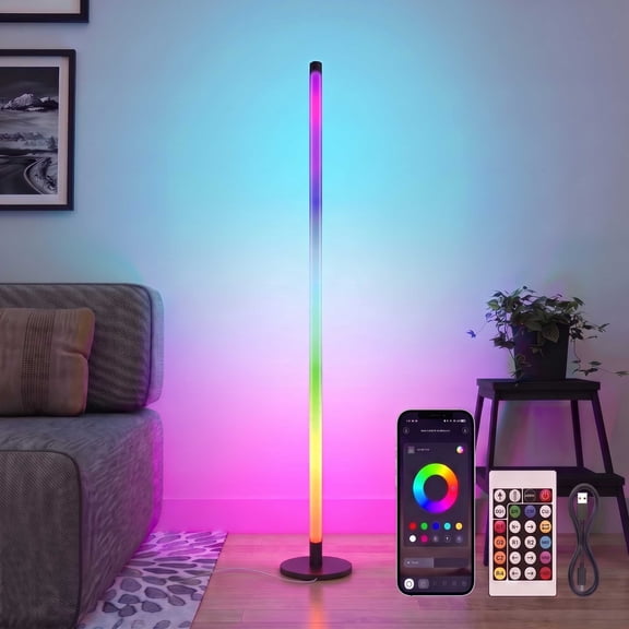 DAYBETTER Smart RGB LED Floor Lamp, APP & Remote Control, 16M Colors Dimmable, Music Sync Ambient Light for Bedroom, Living & Gaming Room