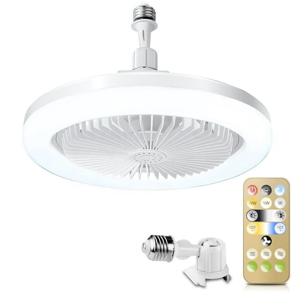 DAYBETTER Socket Ceiling Fan with Light, 11” Socket Fan Light with Remote, Dimmable LED Light for Garage Bathroom Kitchen
