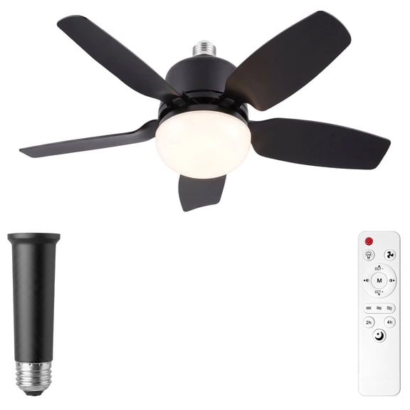 DAYBETTER Socket Fan Light, 16.5in Ceiling Fans with Lights and Remote,1000 Lumens Dimmable 5 Blades Screw in Ceiling Fan for Bedroom Living Room Cloakroom Kitchen Garage, Black