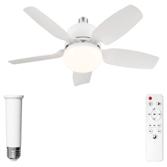 DAYBETTER Socket Fan Light, 16.5in Ceiling Fans with Lights and Remote,1000 Lumens Dimmable 5 Blades Screw in Ceiling Fan for Bedroom Living Room Cloakroom Kitchen Garage, White