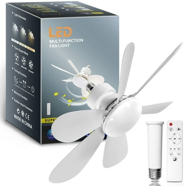 DAYBETTER Socket Fan Light, 20.5in Ceiling Fans with Lights and Remote,1900 Lumens Dimmable 6 Blades Screw in Ceiling Fan for Bedroom Living Room Cloakroom Kitchen Garage, White