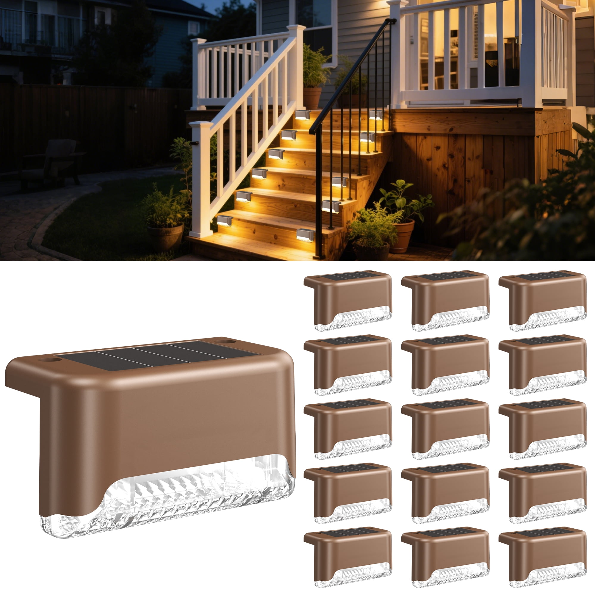 DAYBETTER Solar Deck Lights Outdoor 16 Pack, Solar Step Lights Waterproof Led Solar lights for   Outdoor Stairs, Step , Fence, Yard, Patio, and Pathway(Warm White)