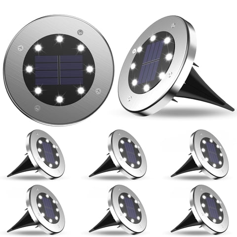 DAYBETTER 8Pack Solar Ground Lights Outdoor,8 LED Solar Disk Light IP65 Waterproof Outdoor Solar Lights for Yard Garden Lawn Patio Driveway Walkway Pathway,Cool White