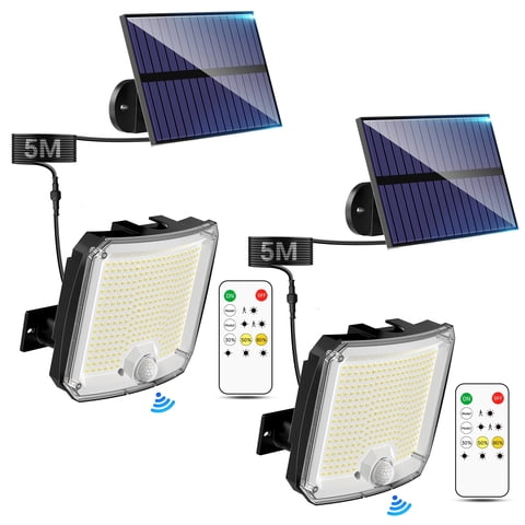 DAYBETTER Solar Lights Outdoor,318LED,5 Modes Split Motion Sensor Outdoor Lights with Remote   Control,IP65 Waterproof,180°Wide Angle Outdoor Solar Lights for Yard,Patio,Garden,2 Pack