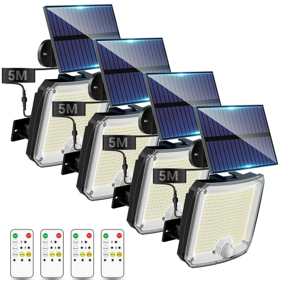 DAYBETTER Solar Lights Outdoor,318LED,5 Modes Split Motion Sensor Outdoor Lights with Remote   Control,IP65 Waterproof,180°Wide Angle Outdoor Solar Lights for Yard,Patio,Garden,4 Pack