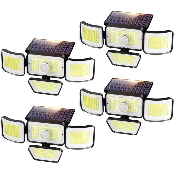 DAYBETTER Solar Lights Outdoor, 4 Heads 3000LM IP65 Waterproof Motion Sensor Security Lights with 278 LEDs, 3 Modes 270 Wide Angle Solar Outdoor Lights for Yard Garden Garage Porch (4 Pack)
