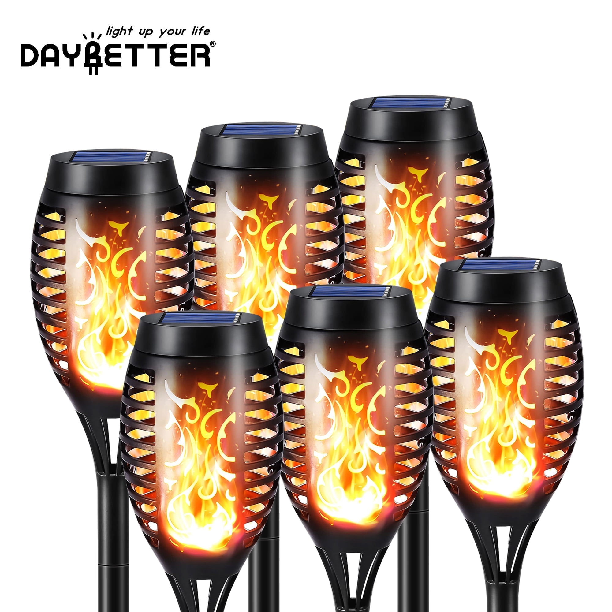 DAYBETTER Solar Lights Outdoor, 6Pack Solar Torch Lights with Flickering Flame, Waterproof Solar Landscape and Walkway Lighting Decoration for Garden, Patio and Yard