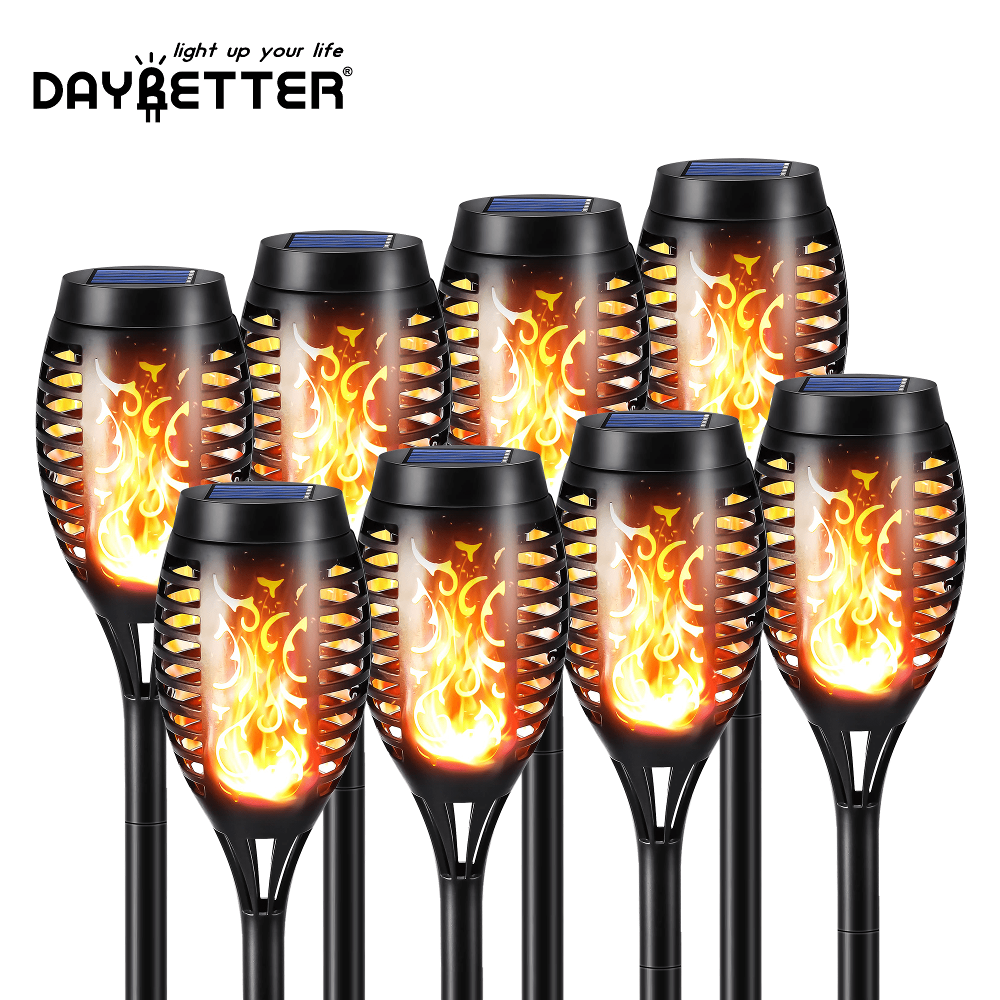Flame Solar Lights Outdoor 96 Leds Waterproof Flickering Flame Wall