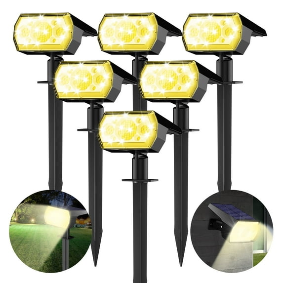DAYBETTER Solar Lights Outdoor, IP65 Waterproof 64LEDs Dual-purpose Lights, Solar Spot Lights with 3 Brightness Modes for Garden Yard Patio Pool Driveway Walkway (6pack-Warm White)