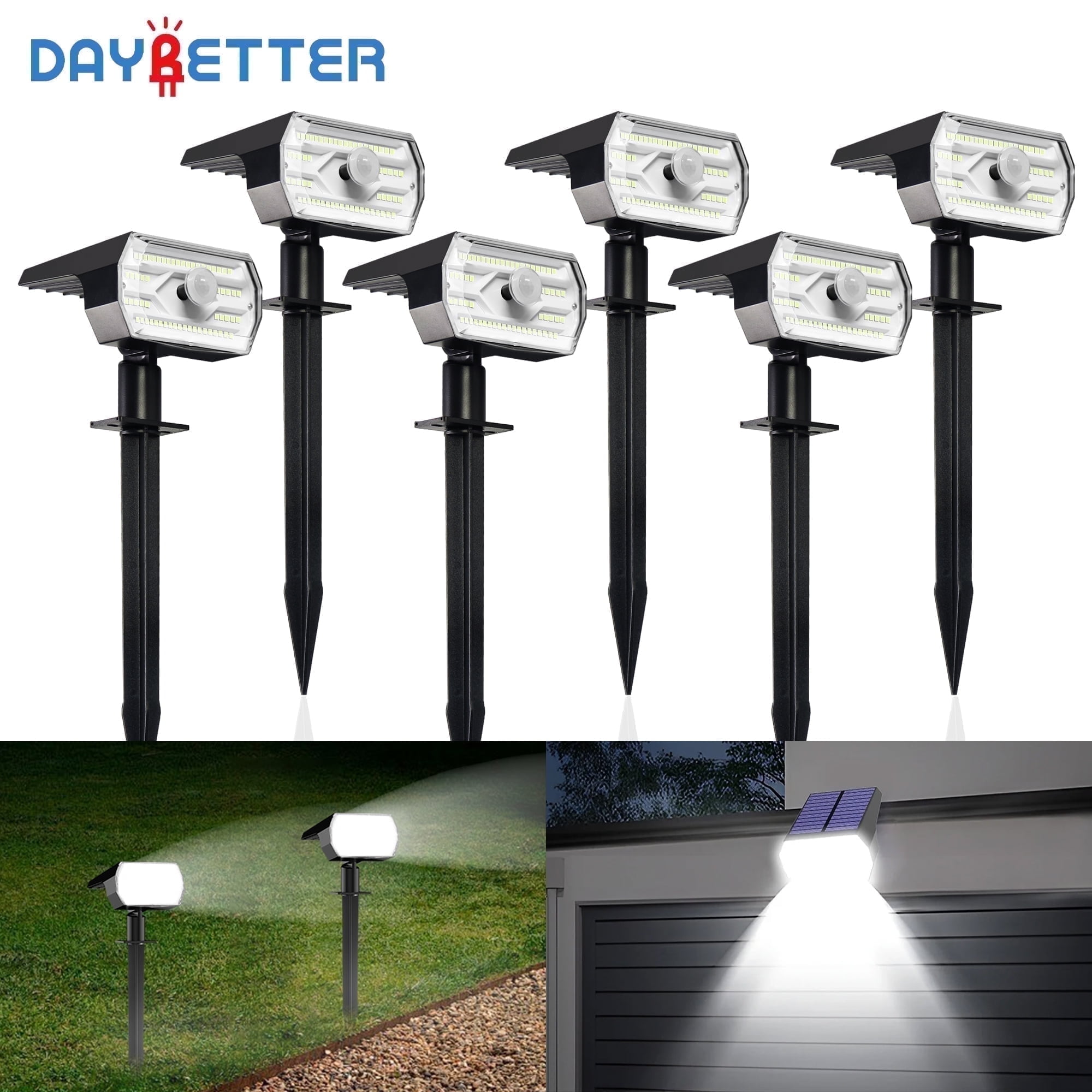 Walmart discount codes: Walmart Black Friday Deals 2025 DAYBETTER Outdoor Solar Lights, 60 LED Spotlights, Waterproof, Motion Sensor, 6 Pack