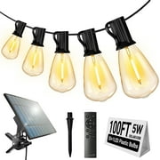 DAYBETTER Solar Outdoor String Lights, 100FT Solar Powered Lights with 50 ST38 Shatterproof Bulbs, Waterproof Hanging Lights for Patio Garden Decor