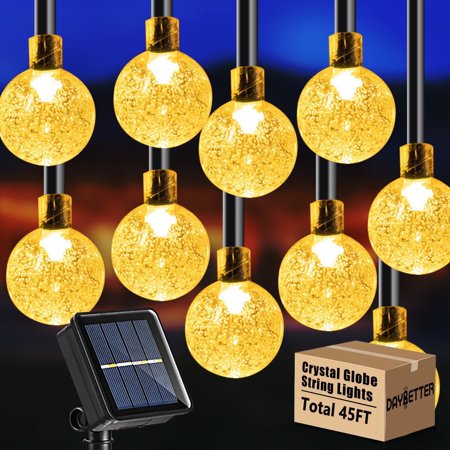 DAYBETTER Solar Outdoor String Lights, 45ft 100LED Crystal Globe Lights with 8 Lighting Modes, Waterproof Patio Lights for Garden Yard Party Decor