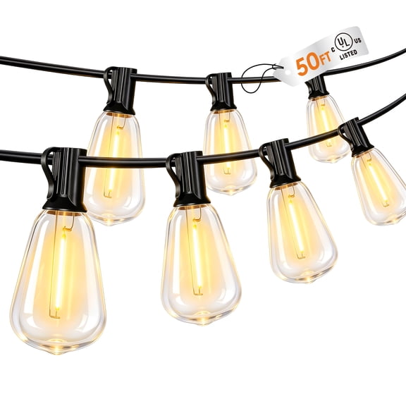 DAYBETTER Solar Outdoor String Lights,50FT Patio Lights with 12 Shatterproof ST38 Vintage Edison Bulbs, Solar Waterproof Hanging Lights, for Porch, Deck, Garden, Backyard