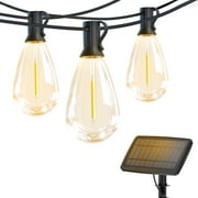 DAYBETTER Solar Outdoor String Lights, 50ft with 12 S14  Waterproof Vintage Bulbs, Outdoor Hanging Lights for Porch Backyard