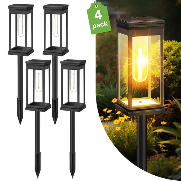 DAYBETTER Solar Pathway Lights Outdoor, 4 Pack Solar Powered Landscape Lights, IP65 Waterproof, Auto On/Off Outdoor Lights for Outside, Yard, Walkway, Patio, Garden