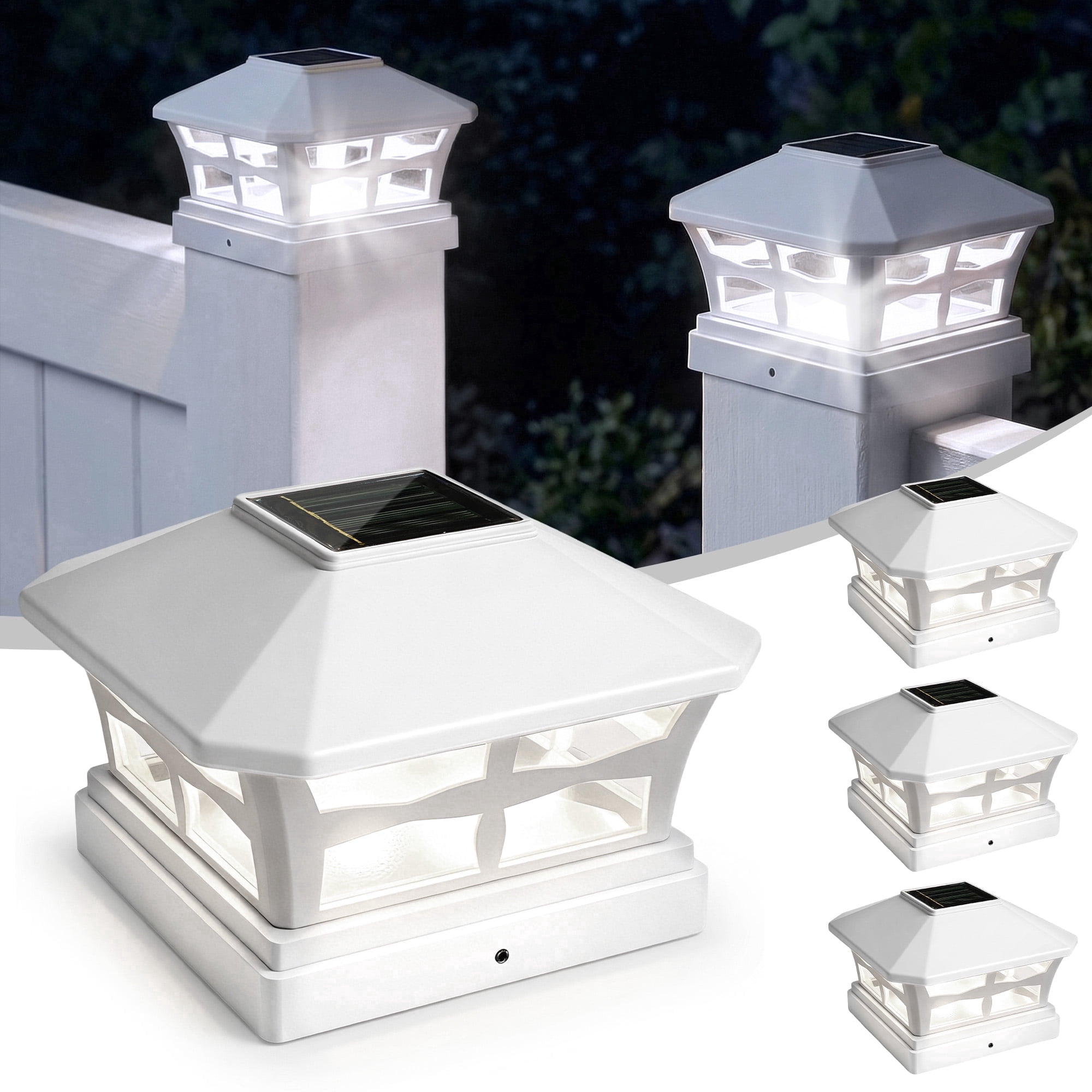 DAYBETTER Solar Post Cap Lights Outdoor, 4 pack Fence Solar LED Lights, White