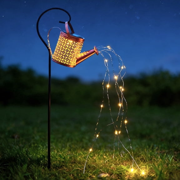 DAYBETTER Solar Watering Can with Lights, Outdoor Hanging Solar Lights with Shepherd Hook for Lawn Pathway Backyard Decor, 72 Beads