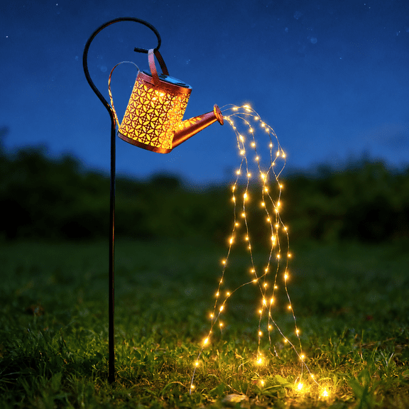 DAYBETTER Solar Watering Can with Lights, Outdoor Hanging Solar Lights with Shepherd Hook for Lawn Pathway Backyard Decor, 72 Beads