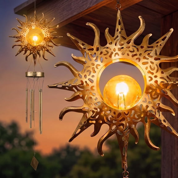 DAYBETTER Wind Chimes, Waterproof Solar Wind Chimes for Outside, Sun Wind chimes with Glowing Crackle Glass Ball, Gifts for Mom, Birthday, Mother's Day,Outdoor Decor.