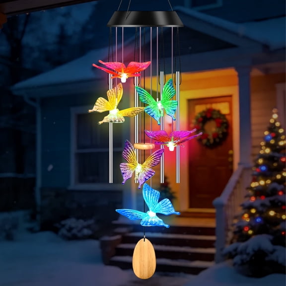 DAYBETTER Solar Wind Chimes for Outside, Butterfly Garden Decor with Color Changing Lights, Outdoor Hanging Decor for Garden, Patio, Yard, Porch, Mother's Day Gifts for Mom Grandma Women