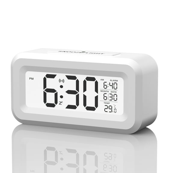 DAYBETTER Square Digital Alarm Clock, Battery Operated Clock Mini , Bedside Clock with Night Light, Large Display, Snooze, Temperature, for Living Room, Bedroom, Office