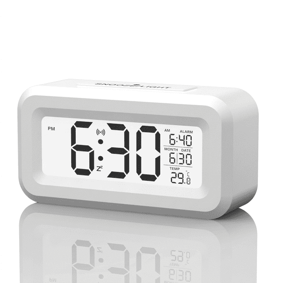 VOLIVO Square Digital Alarm Clock, Battery Operated Clock Mini , Bedside Clock with Night Light, Large Display, Snooze, Temperature, for Living Room, Bedroom, Office