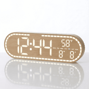 DAYBETTER Wood Grain Digital Alarm Clock, Dual Alarms, Adjustable Brightness, Time/Date/Week/Temp Display, Power-off Memory for Bedroom, Dorm, Office