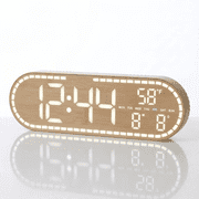 DAYBETTER Wood Grain Digital Alarm Clock, Dual Alarms, Adjustable Brightness, Time/Date/Week/Temp Display, Power-off Memory for Bedroom, Dorm, Office