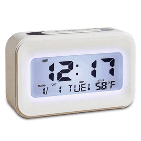 DAYBETTER Digital Alarm Clock, Backlit LCD Desk Clock with Snooze, Time, Week & Indoor Temperature Display for Bedroom, Home, Office