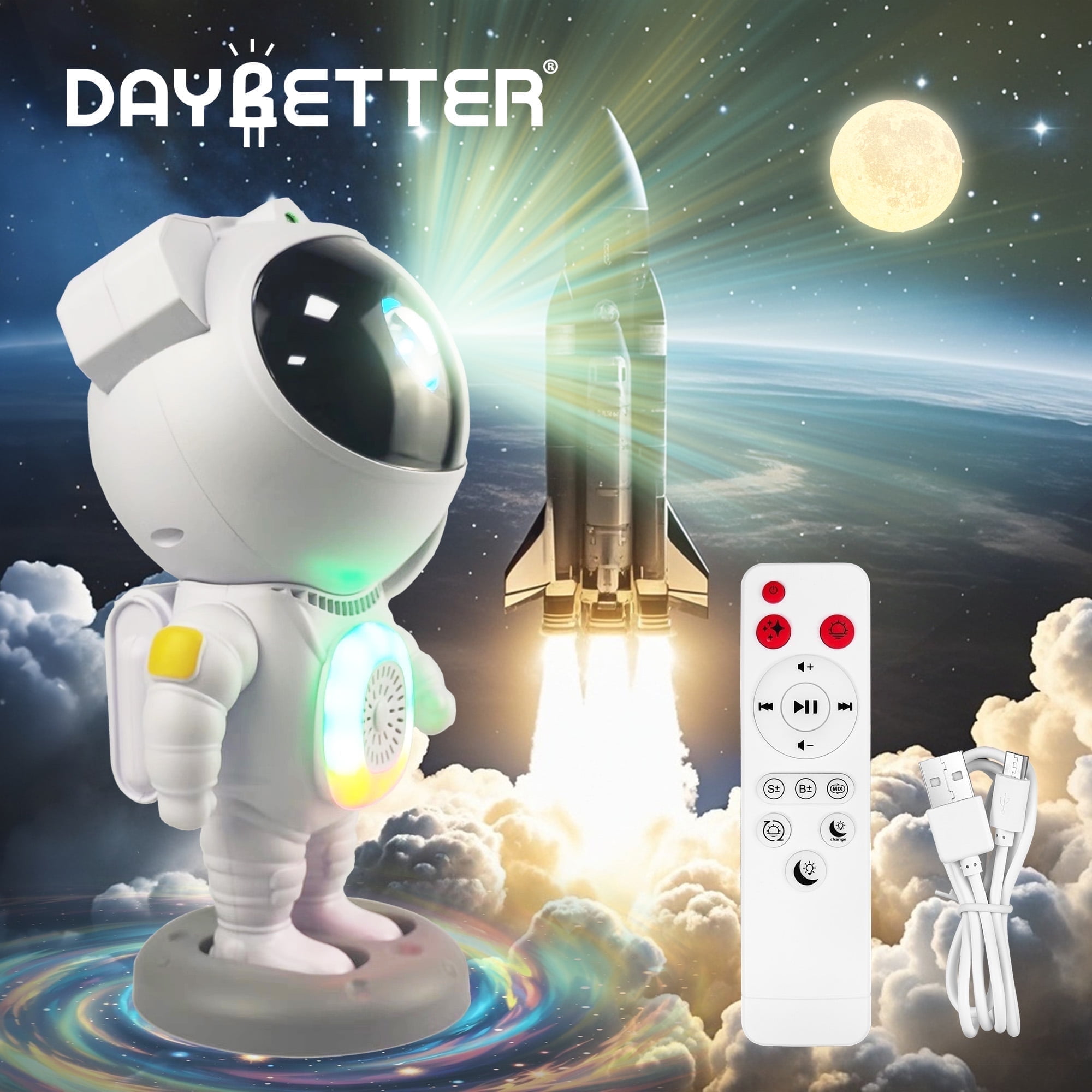 DAYBETTER Astronaut Galaxy Projector for Bedroom, Kids Night Light with Remote and Bluetooth Speaker, Star Lights for Ceiling Home Decor