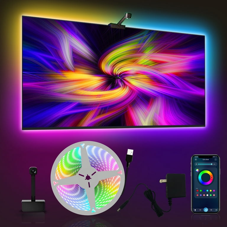 DAYBETTER TV LED Backlight with Camera, RGB-IC Wi-Fi 12.5ft for 55-65 inch  TVs, App Control, Music Sync Lights,Led Light for