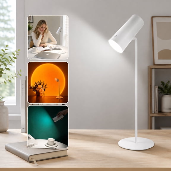 DAYBETTER Rechargeable Desk Lamp & Sunset Lamp Projector, Magnetic Detachable Head, 3 Brightness Levels, White