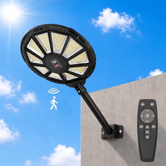 DAYBETTER LED Solar Street Lights Outdoor, Motion Sensor and Remote Control, Adjustable Brightness Flood Lights for Yard Pathway Farm Garden