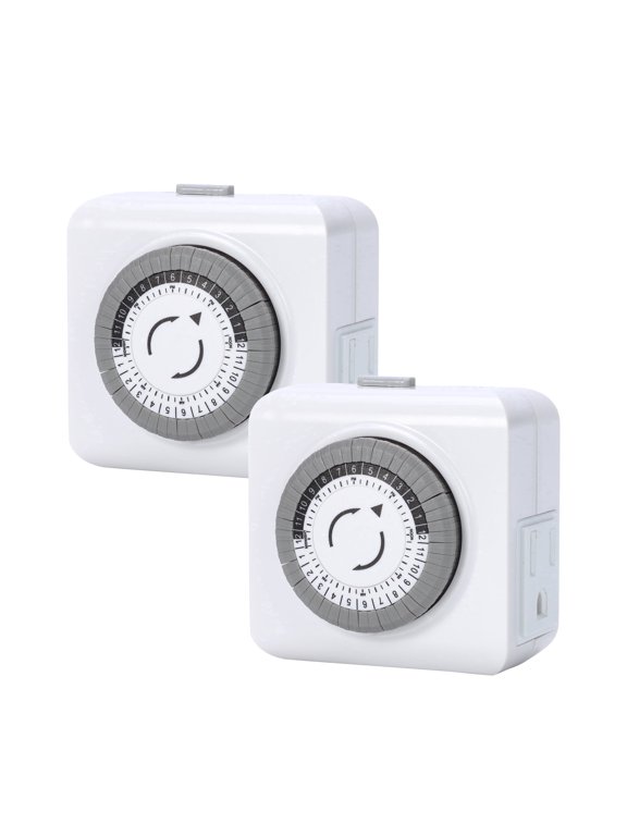 Timer Outlet, 24-Hour Mini Mechanical Indoor Light Timers, 3-Prong, Outlet Timer for Lamps, Indoor Lighting and Christmas Lights, 2 Pack