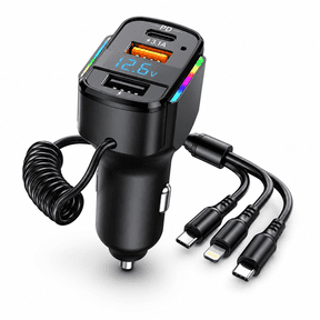 DAYBETTER 6-in-1 USB C Car Charger, 65W Fast Charging PD & QC 3.0 Type C Phone Charger Fits Cigarette Lighter Adapter, with 4ft Retractable Cable for iPhone, Samsung, Android Phones, Tablets
