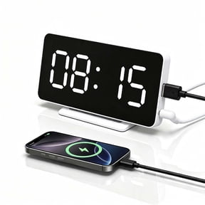 DAYBETTER USB Charging Digital Clock for Bedroom, 2 Alarms Clock with Memory Function, Dimmable, Time, Date, Temp, Backlight and Mirror Function, 5-Minute Snooze for Kids Elderly Deep Sleepers