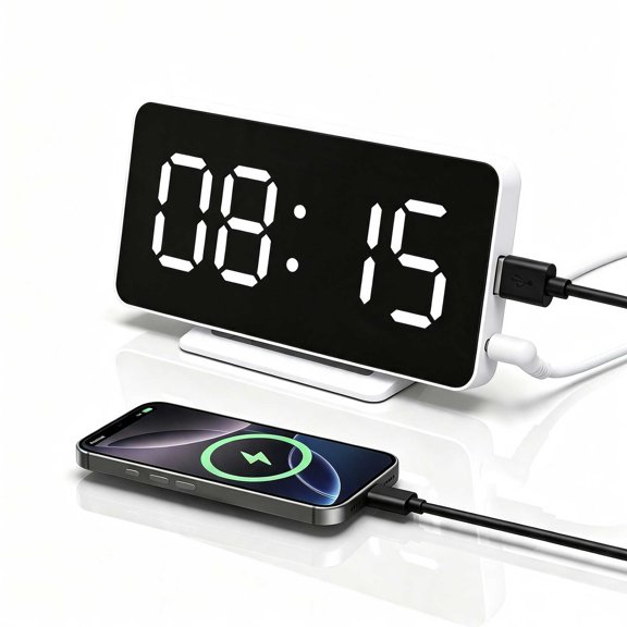 DAYBETTER USB Charging Digital Clock for Bedroom, 2 Alarms Clock with Memory Function, Dimmable, Time, Date, Temp, Backlight and Mirror Function, 5-Minute Snooze for Kids Elderly Deep Sleepers