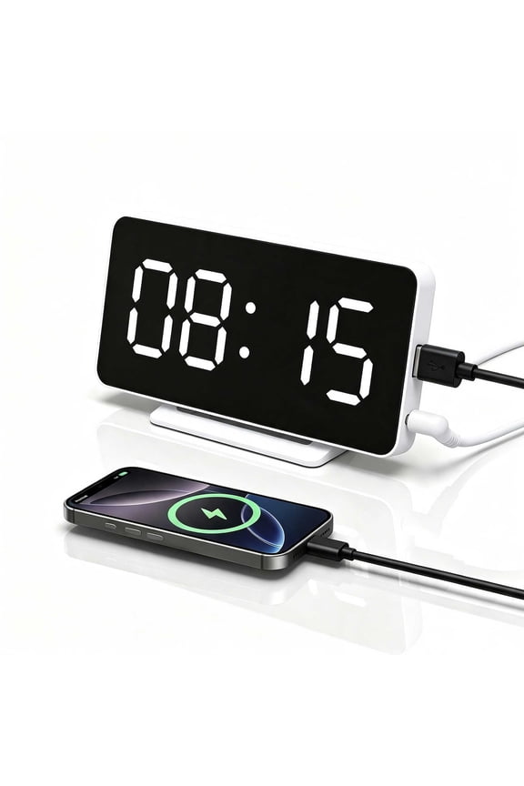USB Charging Digital Clock for Bedroom, 2 Alarms Clock with Memory Function, Dimmable, Time, Date, Temp, Backlight and Mirror Function, 5-Minute Snooze for Kids Elderly Deep Sleepers