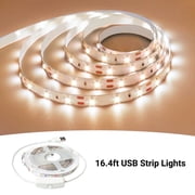 DAYBETTER USB LED Strip Lights, 5V 16.4FT 300LEDs, Warm White, Flexible USB Powered, Cuttable Strip Lights, for Living Room, Bedroom