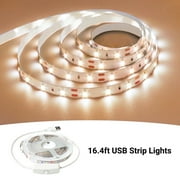 DAYBETTER USB LED Strip Lights, 5V, 16.4FT 300LEDs, Warm White, Flexible USB Powered, Cuttable, for Living Room,Bedroom