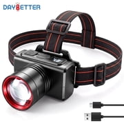 DAYBETTER Rechargeable LED Headlamp with Digital Display, Zoomable 3 Modes Headlight, 1200mAh Type-C Charge, Waterproof for Camping Climbing Hiking Running