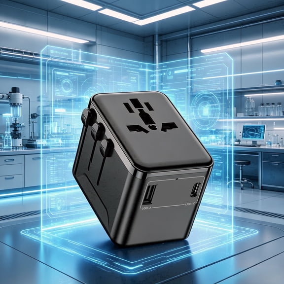 MOSENSE Universal Travel Adapter, GaN International Power Charger with USB-A & Type-C Ports, Compatible with Type I/C/G/A Plugs for US, EU, UK, Australia, Black