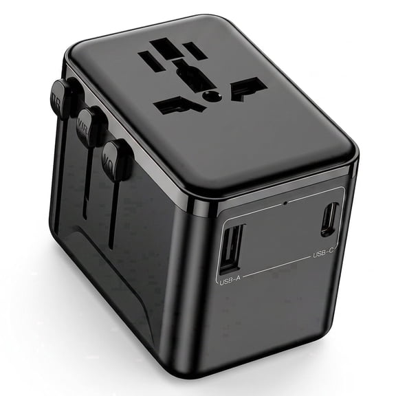 MOSENSE Universal Travel Adapter With USB A & Type C Ports, Type I C G A Outlets, For EU US Europe, Black