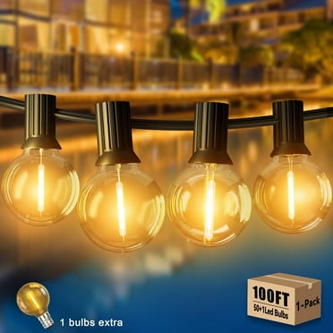 DAYBETTER Waterproof 100FT Outdoor String Lights, with 50 + 1 Plastic G40 , Connectable Shatterproof Outside Hanging Lights for Backyard Porch Deck
